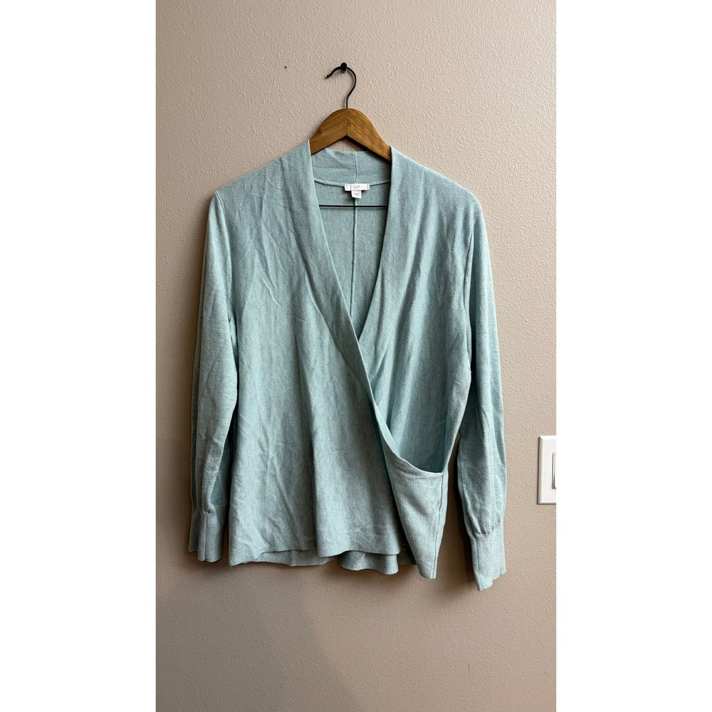 J.Jill Sweater Medium Blue Surplice Wrap V-Neck Cotton Blend Long Sleeve